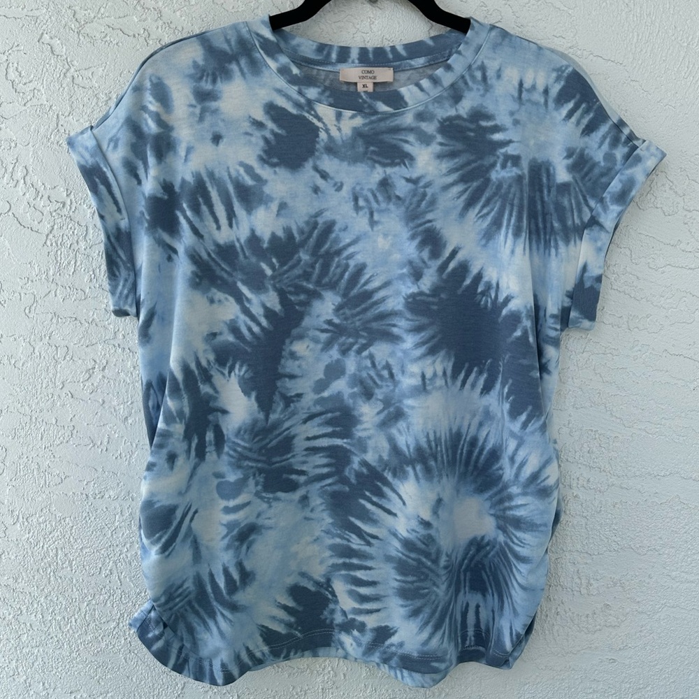 Como Vintage Tie Dye Short Sleeve Soft Blue White XL Tee Shirt